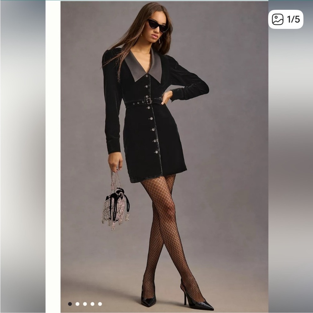 Favorite Daughter The Dynasty Black Velvet Button-Up Mini Dress Sz 10